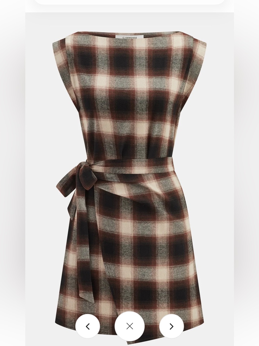 Commense Plaid Midi Dress in Brown and Cream